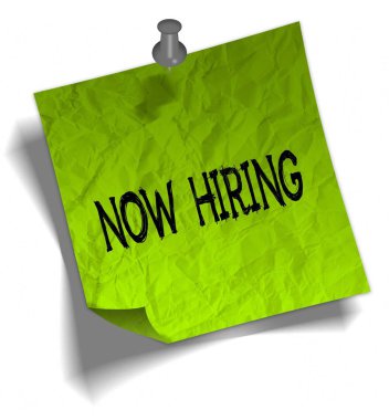 Şimdi mesaj ve itme PIN illüstrasyon kiralama ile yeşil not kağıdı.