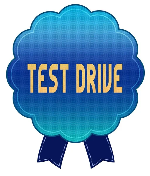 Blue TEST DRIVE panglică insignă . — Fotografie, imagine de stoc