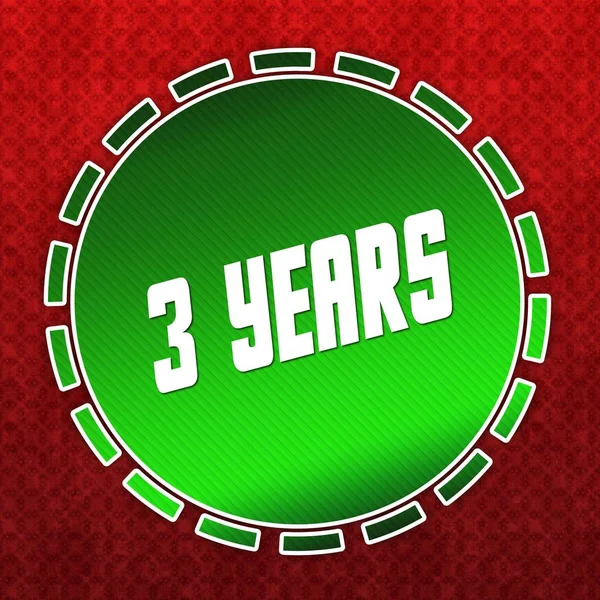 Green 3 YEARS badge on red pattern background. — Stock Photo, Image
