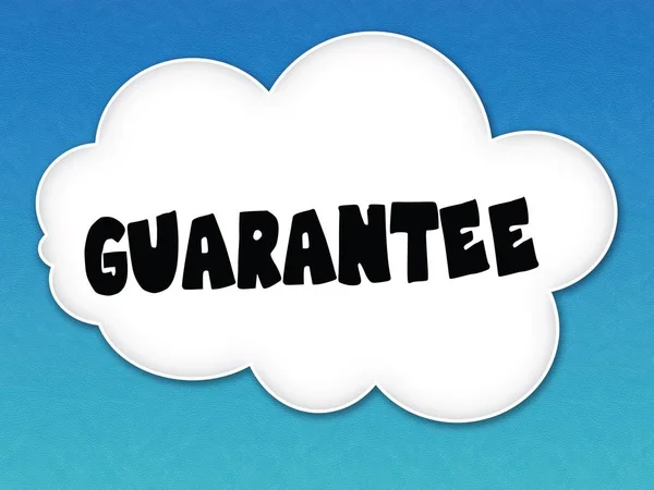 White cloud with GUARANTEE message on blue sky background. — Stock Photo, Image