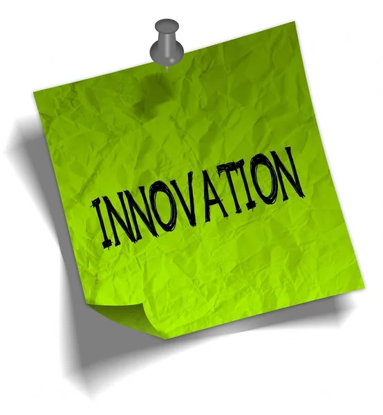 Groene nota papier met innovatie bericht en push pin illustratie. — Stockfoto