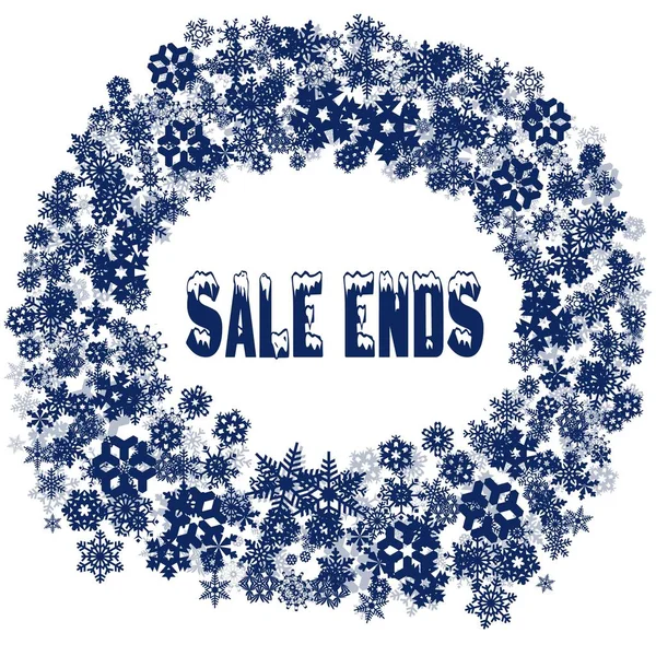 Snowy SALE ENDS text in snowflake frame.