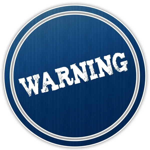 WARNING distressed text on blue round badge. — Stock Photo, Image