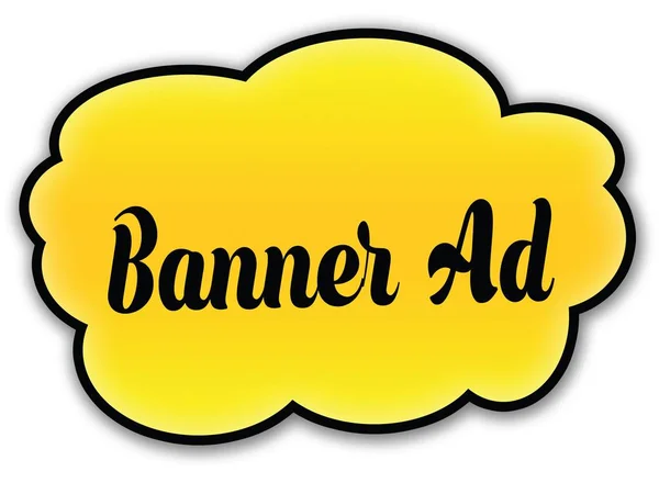 BANNER AD написан от руки на желтом облаке на белом фоне — стоковое фото