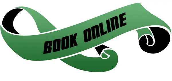 Zöld görgetni szalag könyv Online üzenetben. — Stock Fotó