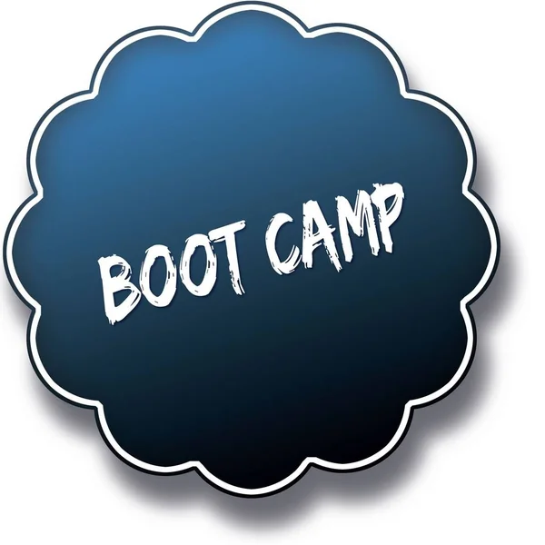 BOOT CAMP text written on blue round label badge.