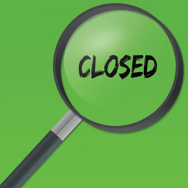 CLOSED text under a magnifying glass on green background. — Stock Photo, Image