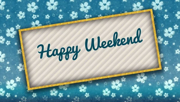 Schilderen met Happy Weekend bericht op blauwe behang met flowe — Stockfoto