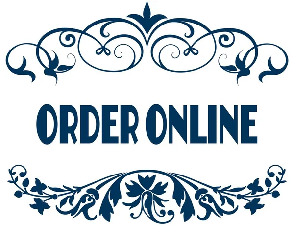 ORDER ONLINE blue text frames.