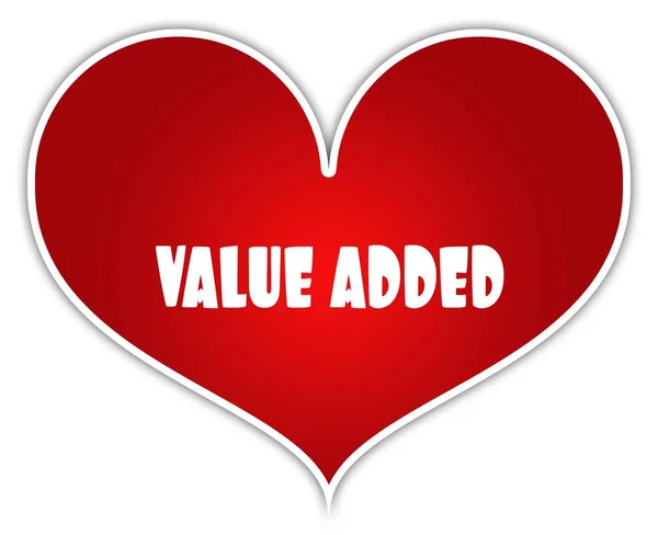 De toegevoegde waarde op rood hart sticker etiket. — Stockfoto