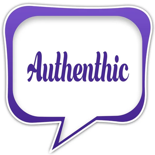 Violet square speech bubble with AUTHENTHIC text message — Stock Photo, Image