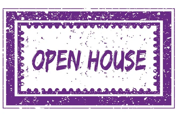 OPEN HOUSE in magenta grunge square frame stamp