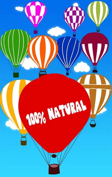 100 % přírodní psané na horkovzdušném balónu s pozadím modrá obloha. — Stock fotografie