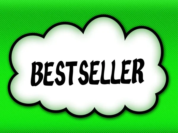 Nube de estilo cómico con escritura BESTSELLER sobre fondo verde brillante — Foto de Stock