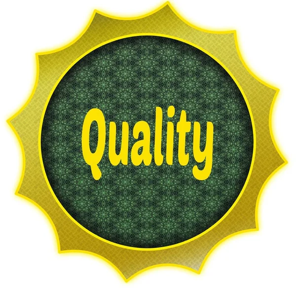 Golden badge with QUALITY text. — Stock Photo, Image