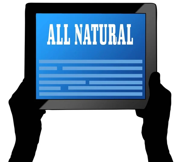 Všechny přírodní na obrazovku tabletu, držení oběma rukama. — Stock fotografie