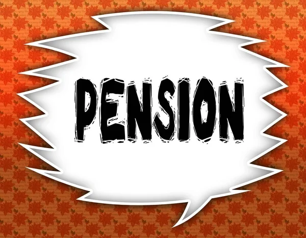 Speech balloon with PENSION text. Flowery wallpaper background. — Stock Photo, Image