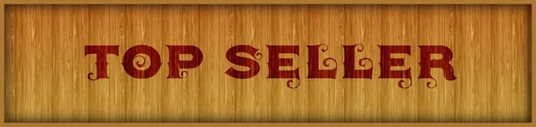 Vintage font text TOP SELLER on square wood panel background.