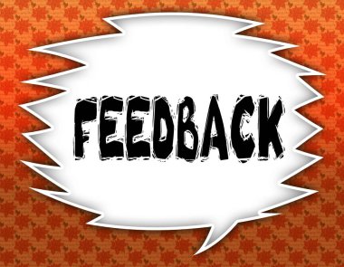 Geribildirim metin ile konuşma balonu. Çiçekli duvar kağıdı arka plan.