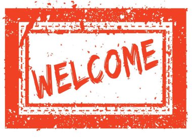 Turuncu kare çerçeve lastik damgası doku ile hoş geldiniz