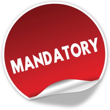 Gerçekçi kırmızı etiket beyaz arka plan üzerinde zorunlu metin.