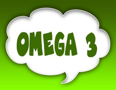 Omega 3 mesaj konuşma bulut grafik. Yeşil arka plan.