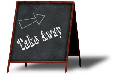 Tebeşir ahşap menü yazı tahtası üzerinde Away almak.