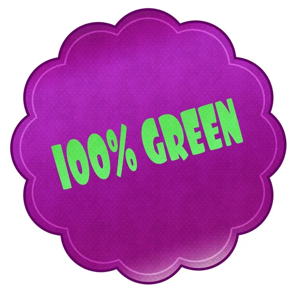 100% зеленый на лиловой наклейке . — стоковое фото