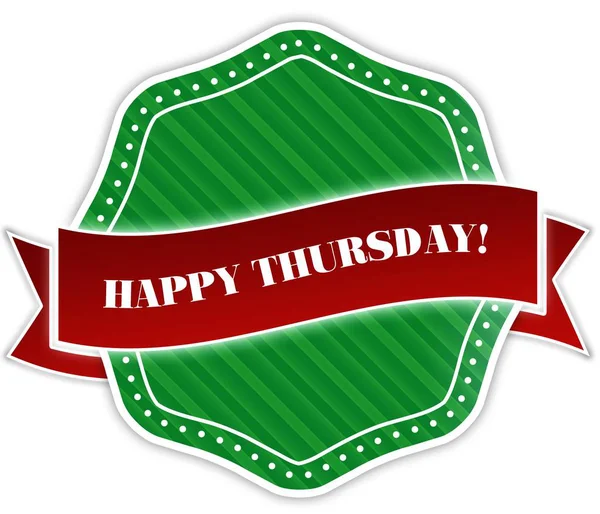 Green badge with HAPPY THURSDAY   text on red ribbon. — Stock Photo, Image