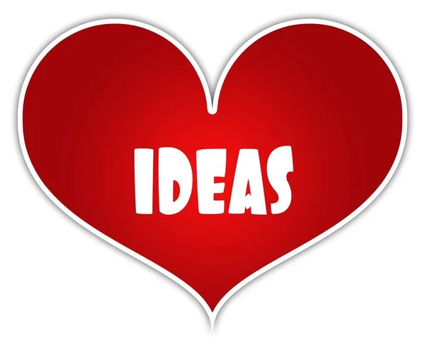 IDEAS on red heart sticker label. — Stock Photo, Image