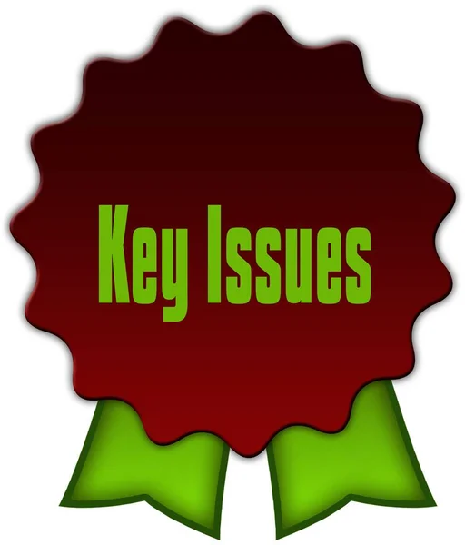 KEY ISSUES on red seal with green ribbons.