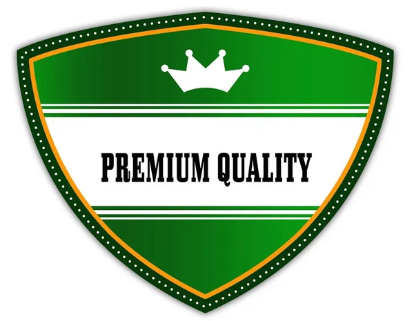 CALIDAD PREMIUM escrito en escudo verde con corona . —  Fotos de Stock