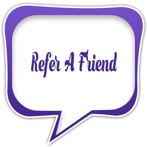 Violet square speech bubble with REFER A FRIEND text message — Stock Photo, Image