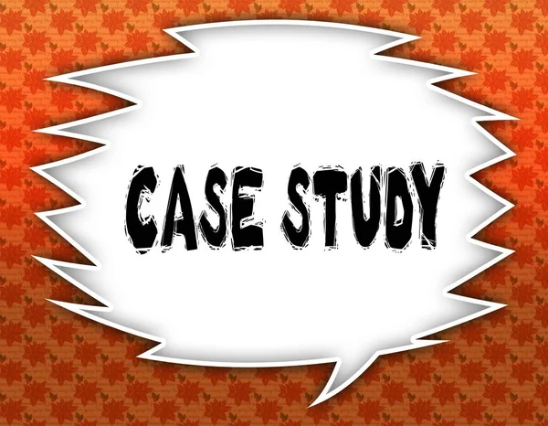 Speech balloon with CASE STUDY text. Flowery wallpaper background.