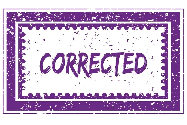 CORRECTED in magenta grunge square frame stamp — Stock Photo, Image