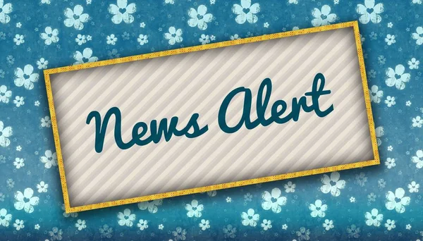 Painting with NEWS ALERT message on blue wallpaper with flowers.