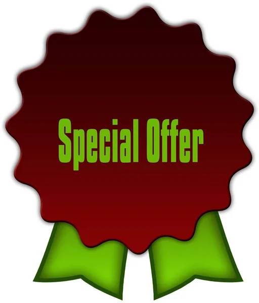 SPECIAL OFFER on red seal with green ribbons. — Stock Photo, Image