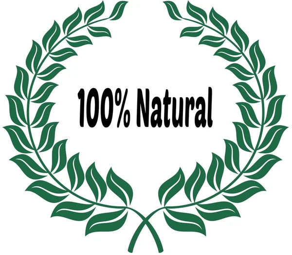 100% NATURAL en etiqueta engomada laureles verdes . — Foto de Stock