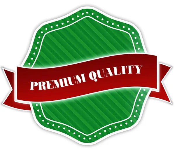 Badge met Premiumkwaliteit tekst op rood lint groen. — Stockfoto