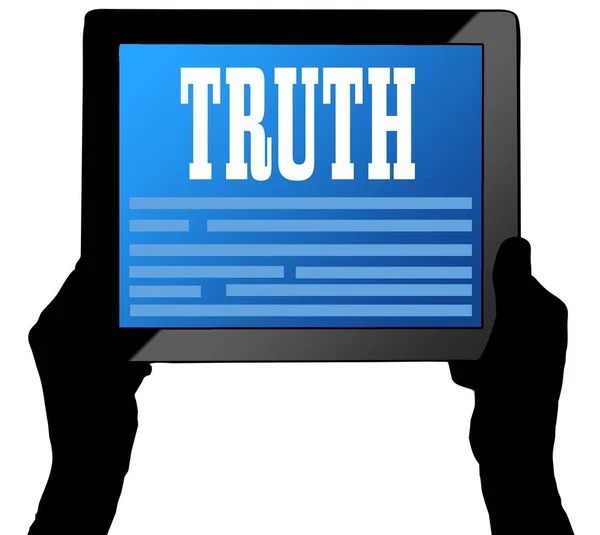 TRUTH on tablet screen, held by two hands. — Stock Photo, Image
