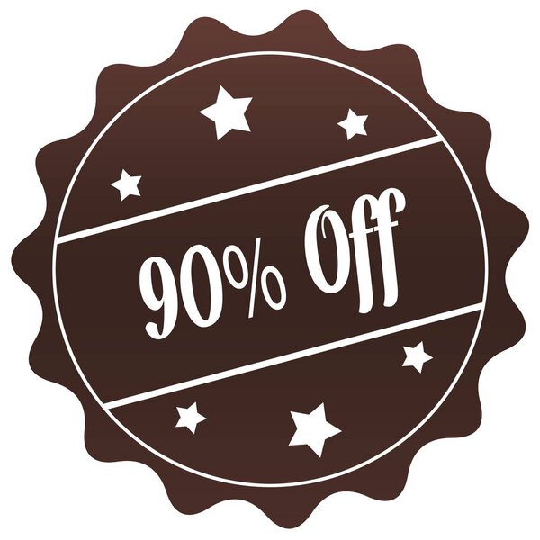Brown 90 PERCENT OFF stamp on white background.