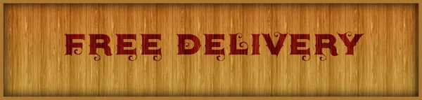 Vintage font text FREE DELIVERY on square wood panel background.