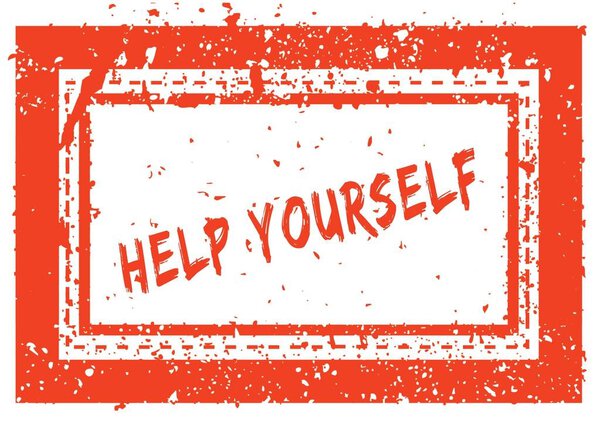 Помочь себе на оранжевый квадратный кадр каучуковой штамп с гранж текстурой
