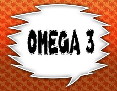 Omega 3 metin ile konuşma balonu. Çiçekli duvar kağıdı arka plan.