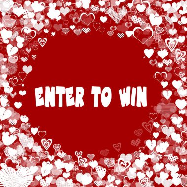 Kırmızı arka plan üzerinde kazanmak için girin metin çerçevesiyle Kalpler.