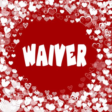 Kırmızı arka plan üzerinde feragat metin çerçevesiyle Kalpler.