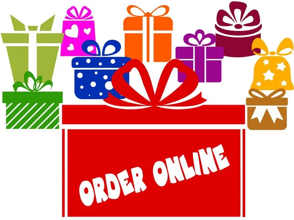 Gift boxes with ORDER ONLINE text. — Stock Photo, Image