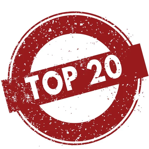 Rote Top 20 Gummistempelabbildung auf weißem Hintergrund — Stockfoto