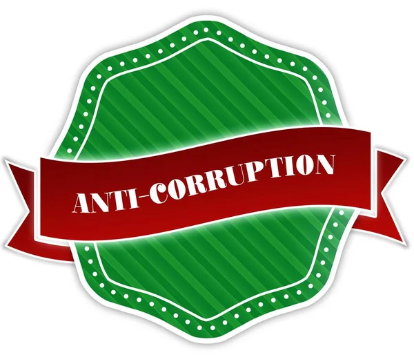 Zelená odznak s textem proti korupci na červenou stužku. — Stock fotografie