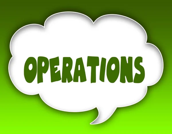 OPERATIONS message on speech cloud graphic. Green background.